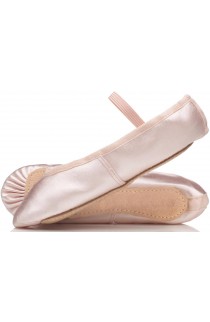 Pink satin ballet shoes, full sole with pre sewn elastic